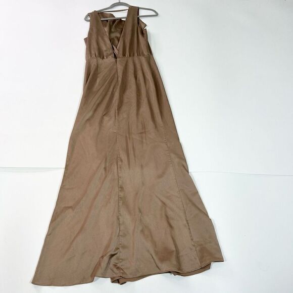 Fame and Partners Maxi Dress Womens 10 Brown Sleeveless Lined Leg Slit Back Zip - Picture 7 of 11